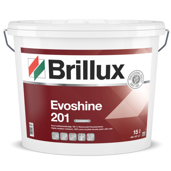 Brillux Evoshine 201 Weiß Seidenmatte Reinacrylat-Fassadenfarbe – wetterbeständiger Schutz für Putz, Beton und Altanstriche