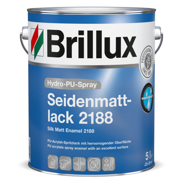 Brillux Hydro-PU-Spray Seidenmattlack 2188 Weiß 5 Liter – spritzbarer 1K-Lack für hochwertige seidenmatte Oberflächen