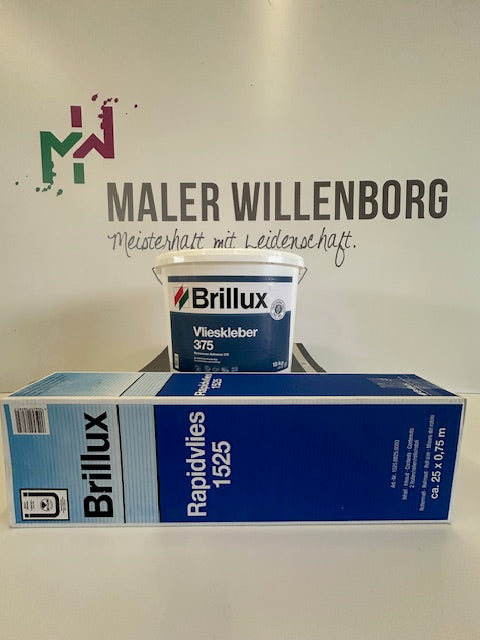 Brillux Vlieskleber 375 18 kg + Rapidvlies 1525 Karton = 2 Rollen 37,5 m² - Maler Willenborg