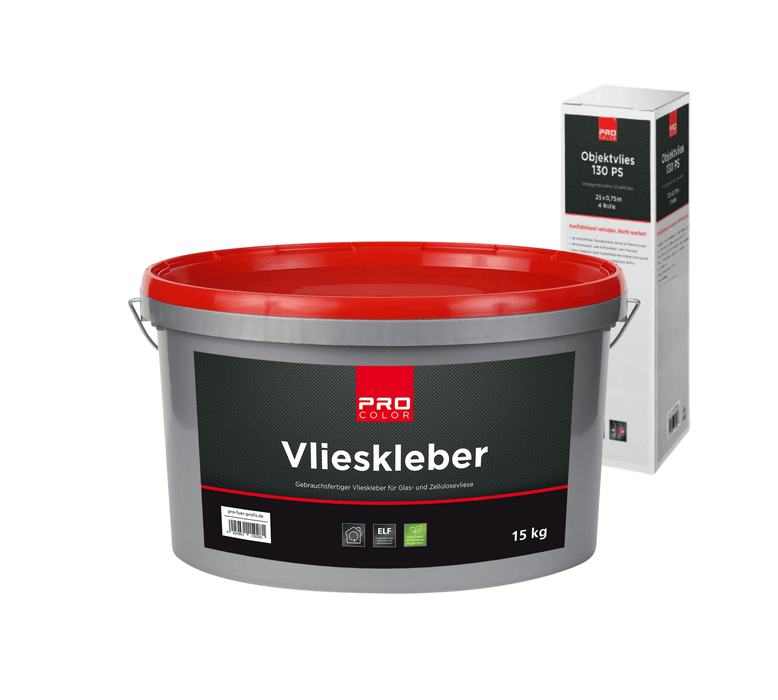 ProColor Profivlies 150 + Vlieskleber 15 kg – Maler-Komplettset für 75 m² glatte, hochwertige Wandflächen