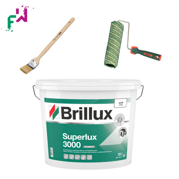 Superlux Maler-Komplettset mit Innenfarbe, Farbwalze, Steckbügel und Heizkörperpinsel von Farben Willenborg