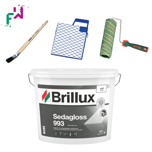 Bad und Küche-Set mit abwaschbarer Wandfarbe Sedagloss 993 und Malerwerkzeug von Farben Willenborg