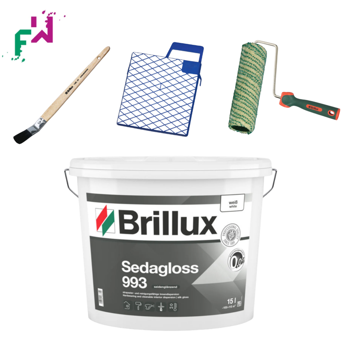 Bad und Küche-Set mit abwaschbarer Wandfarbe Sedagloss 993 und Malerwerkzeug von Farben Willenborg