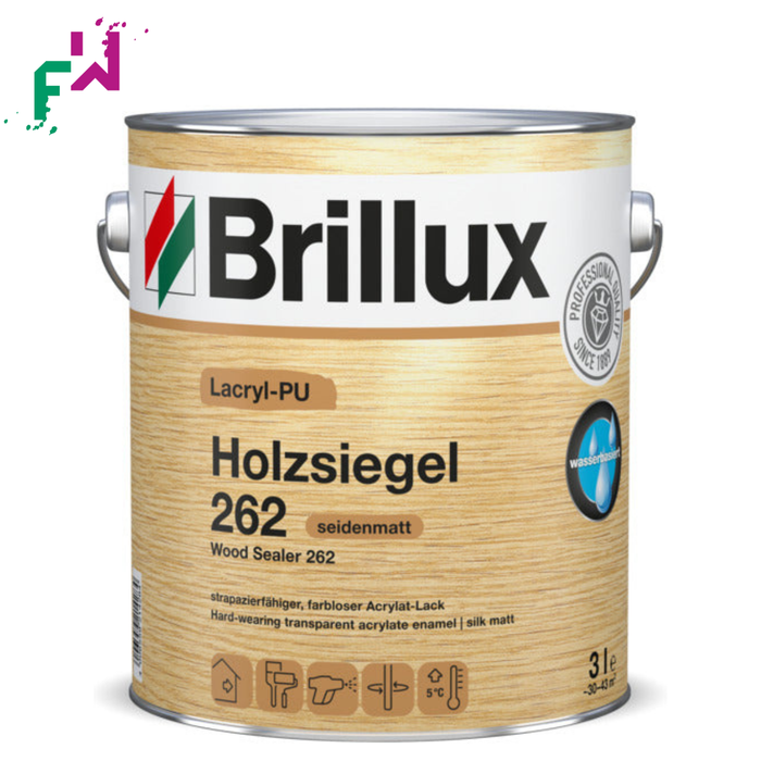 Brillux Lacryl-PU Holzsiegel 262 – farbloser, seidenmatter 1K-Wasserlack für Holz im Innenbereich